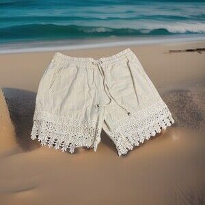 Spellbound Collections Boutique Pull On Khaki Lace Bottom Sz M Shorts Boho Chic
